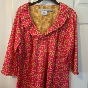 Gretchen Scott Designs Pink & Green Ruff Neck Top Size Diva (XXL)